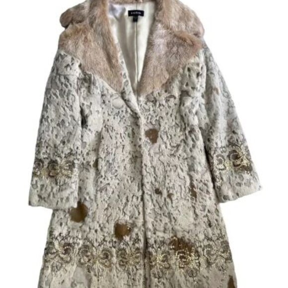 vintage Bebe fur coat , Gold embellished sequin detailing,